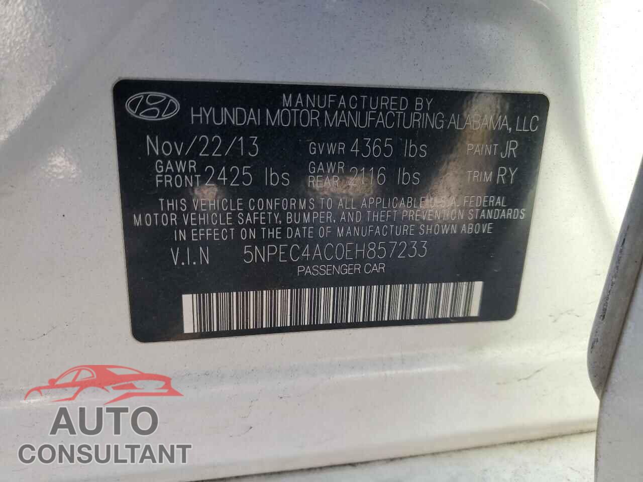 HYUNDAI SONATA 2014 - 5NPEC4AC0EH857233