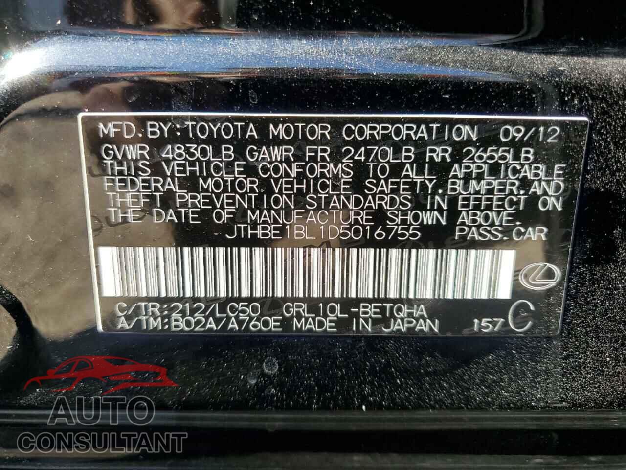 LEXUS GS350 2013 - JTHBE1BL1D5016755