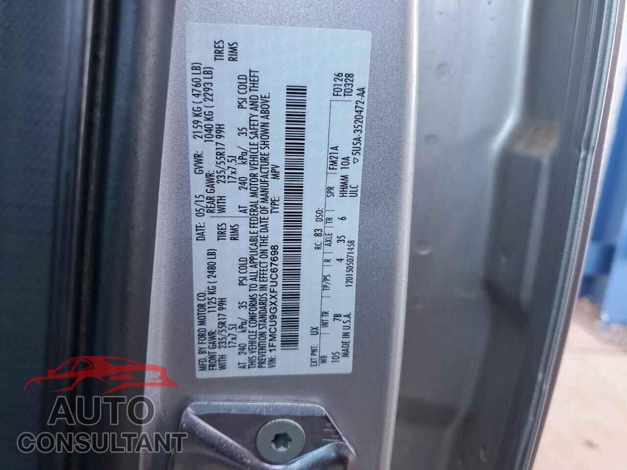 FORD ESCAPE 2015 - 1FMCU9GXXFUC67698