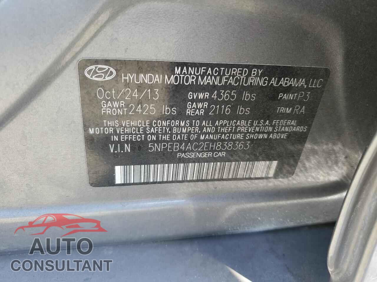 HYUNDAI SONATA 2014 - 5NPEB4AC2EH838363