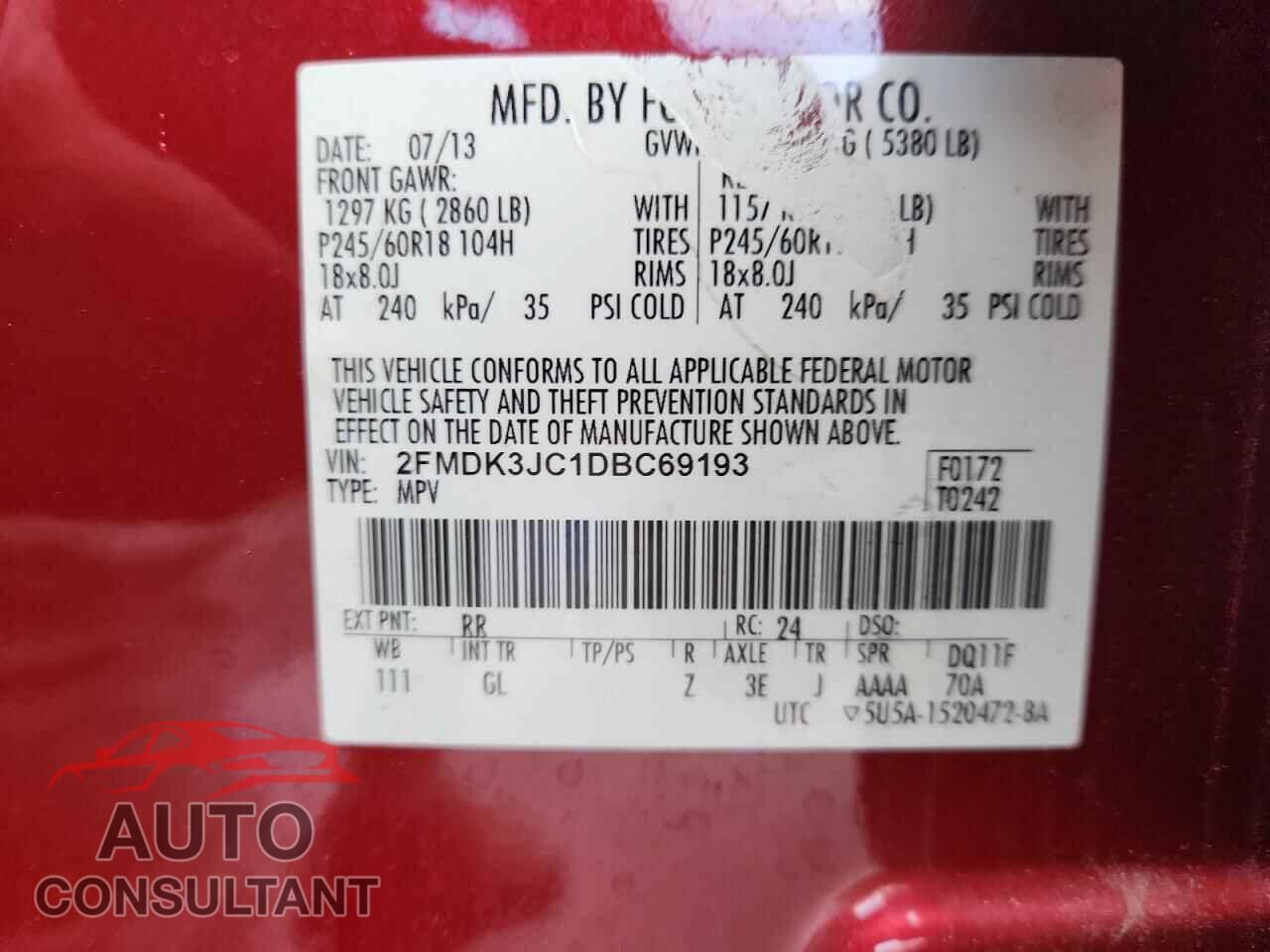 FORD EDGE 2013 - 2FMDK3JC1DBC69193