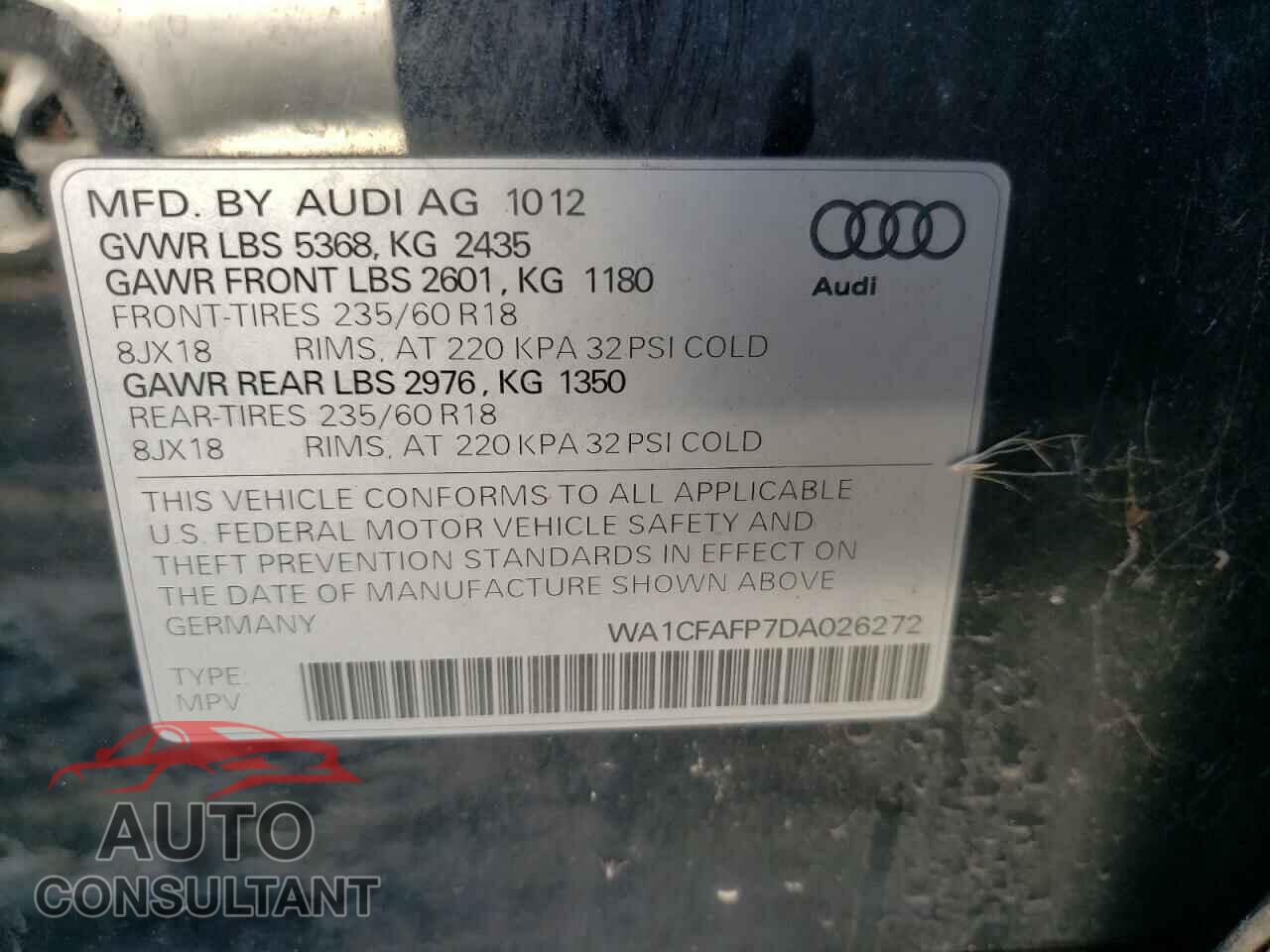 AUDI Q5 2013 - WA1CFAFP7DA026272