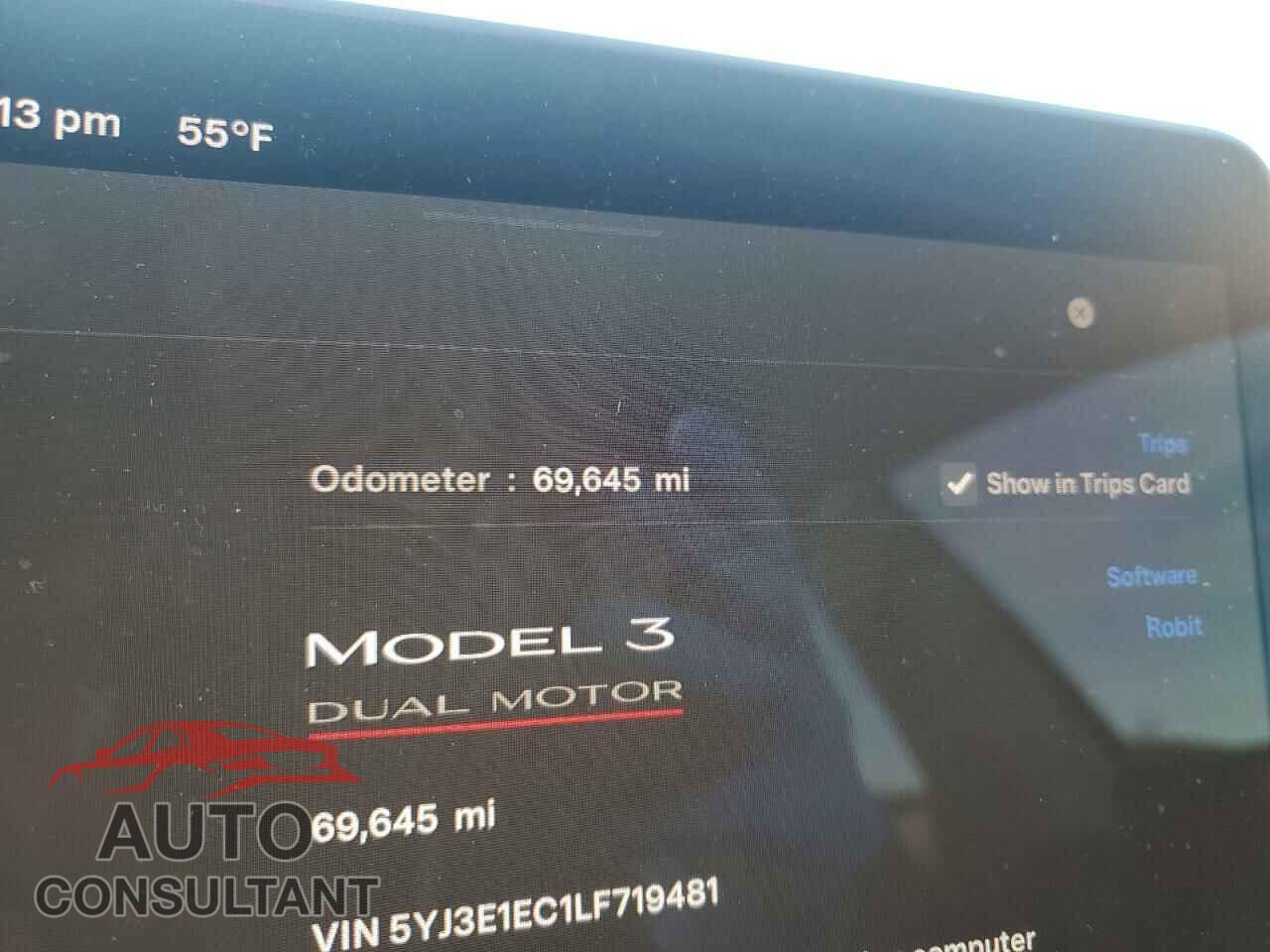TESLA MODEL 3 2020 - 5YJ3E1EC1LF719481