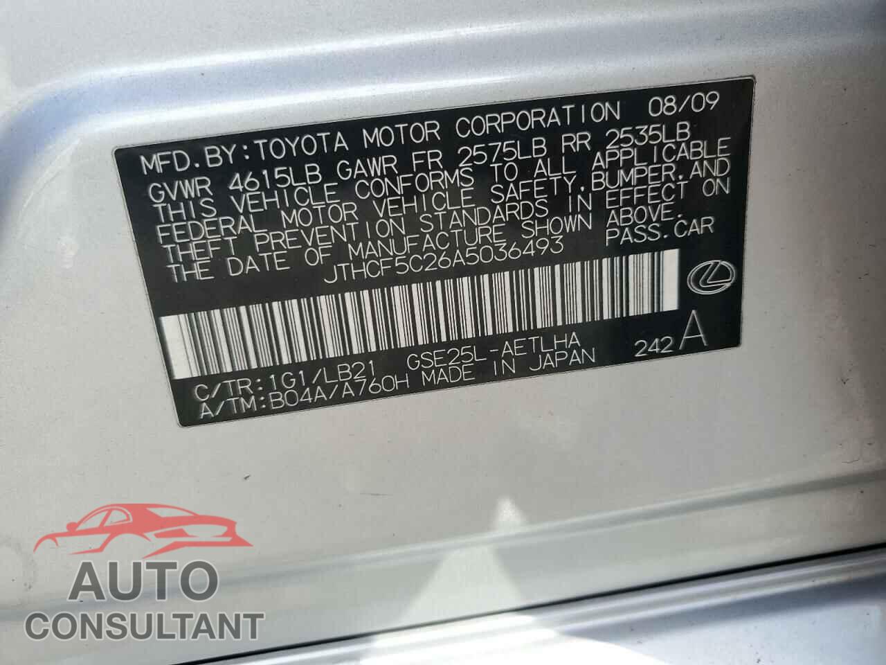 LEXUS IS 2010 - JTHCF5C26A5036493