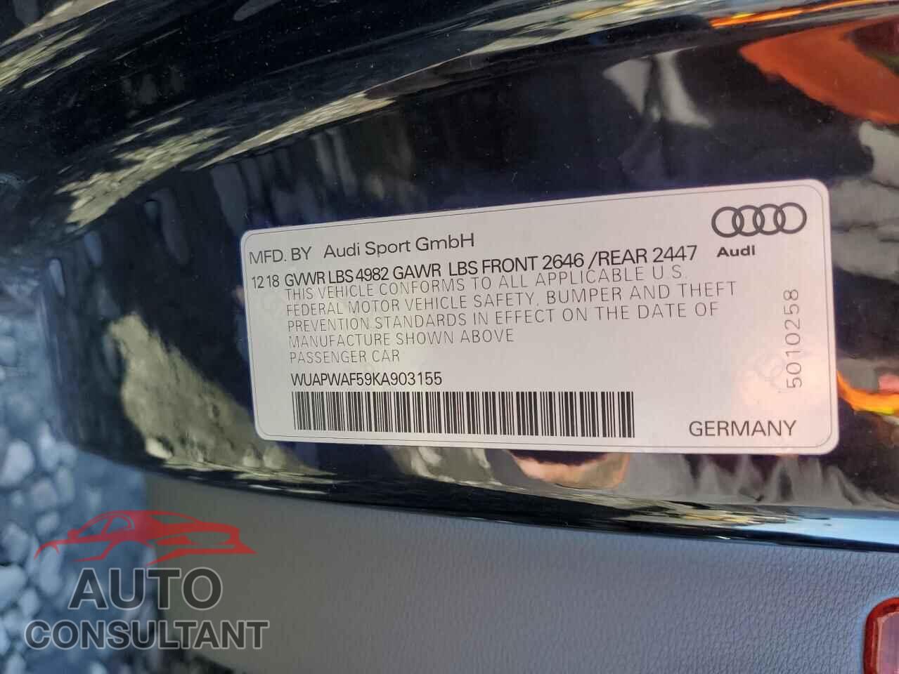AUDI S5/RS5 2019 - WUAPWAF59KA903155