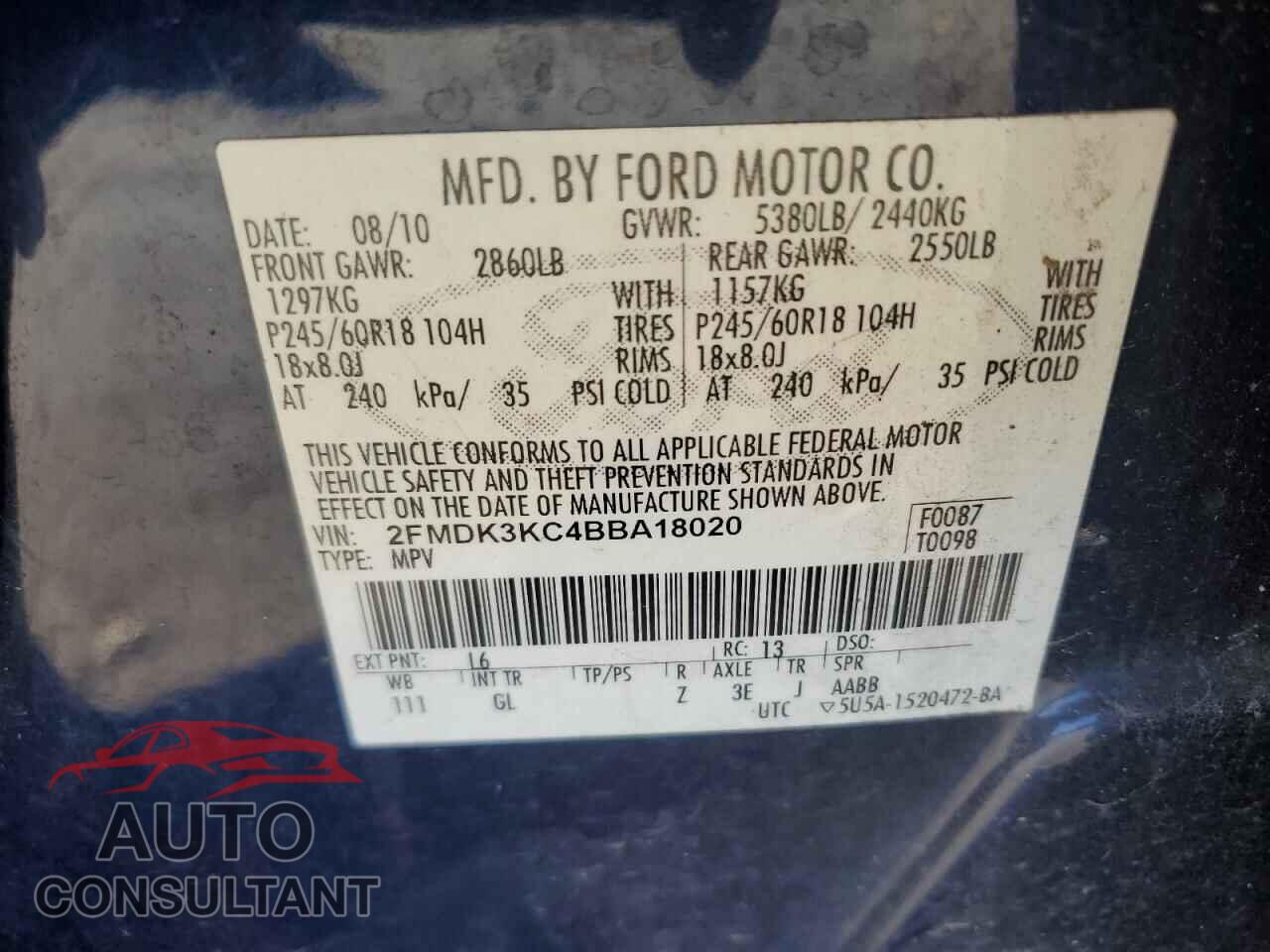FORD EDGE 2011 - 2FMDK3KC4BBA18020
