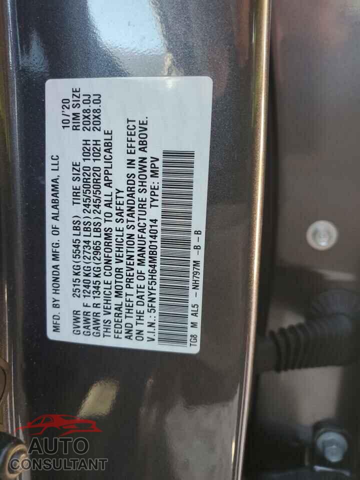 HONDA PILOT 2021 - 5FNYF5H64MB014014
