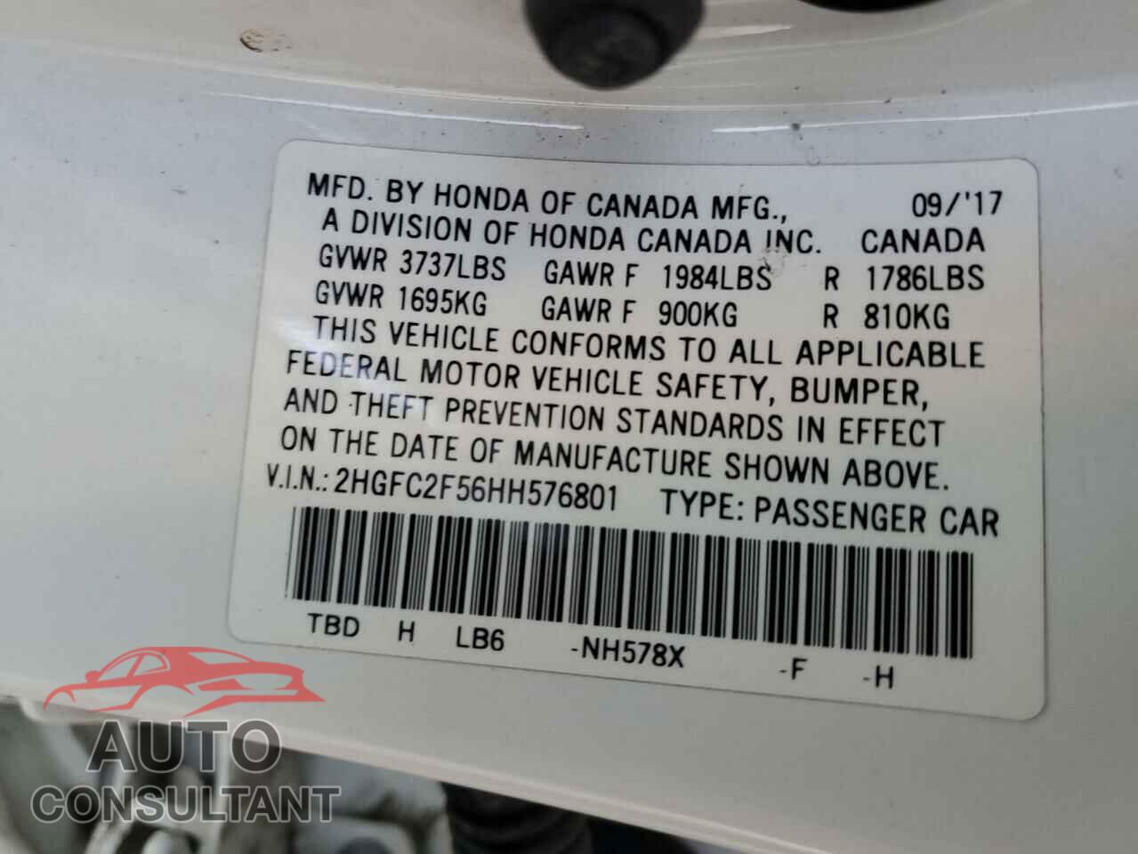 HONDA CIVIC 2017 - 2HGFC2F56HH576801