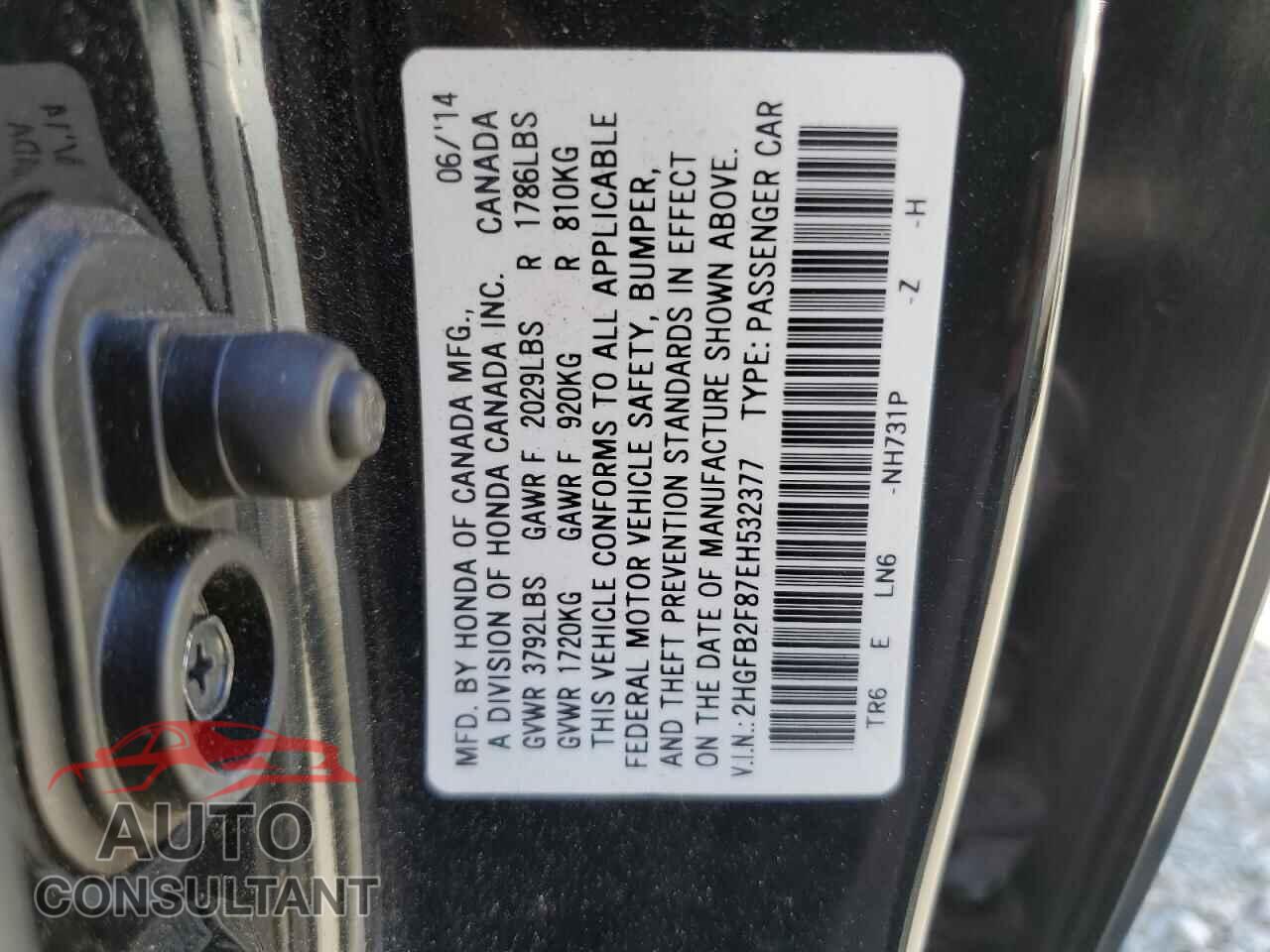 HONDA CIVIC 2014 - 2HGFB2F87EH532377