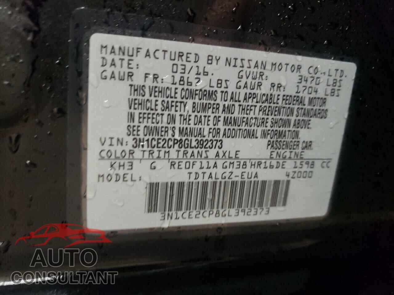 NISSAN VERSA 2016 - 3N1CE2CP8GL392373