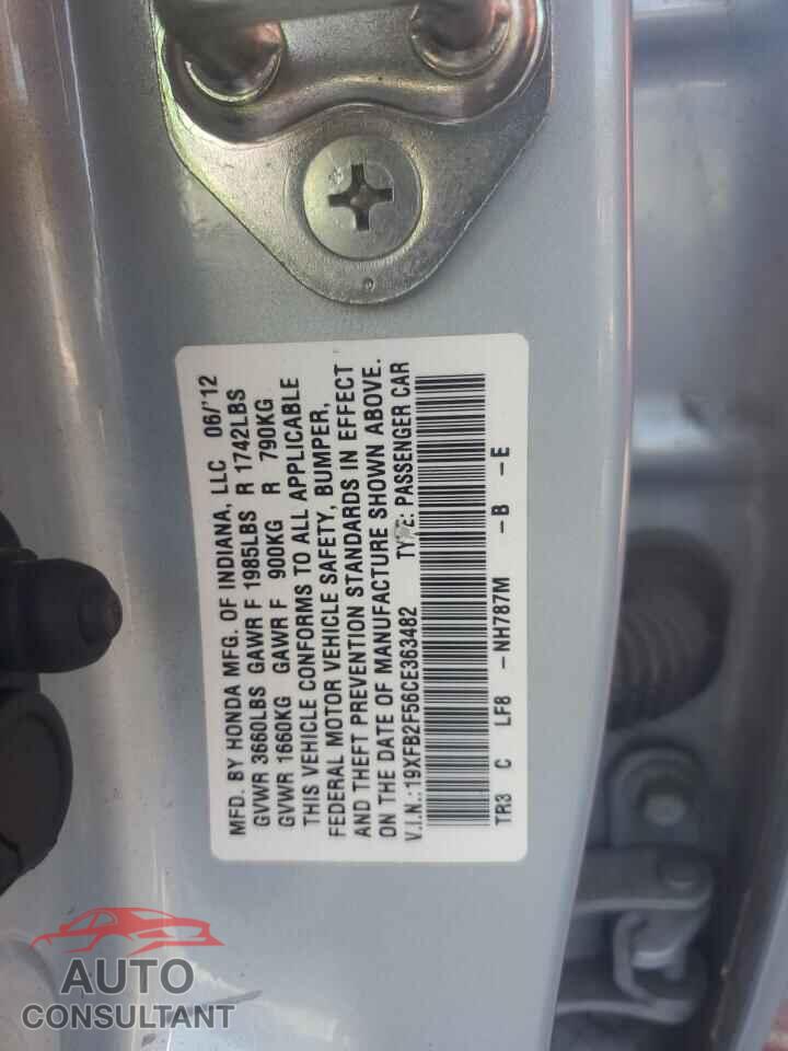 HONDA CIVIC 2012 - 19XFB2F56CE363482