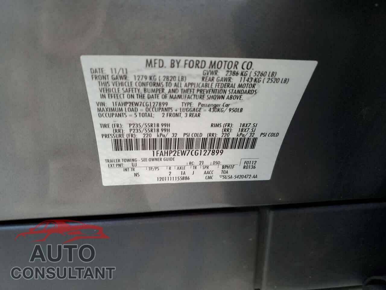 FORD TAURUS 2012 - 1FAHP2EW7CG127899