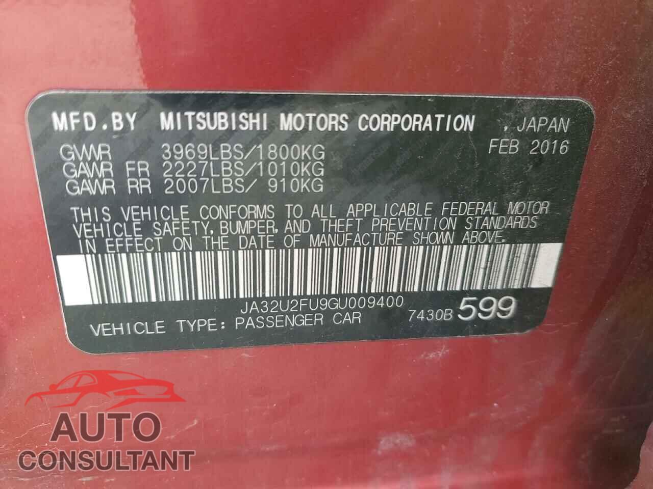 MITSUBISHI LANCER 2016 - JA32U2FU9GU009400