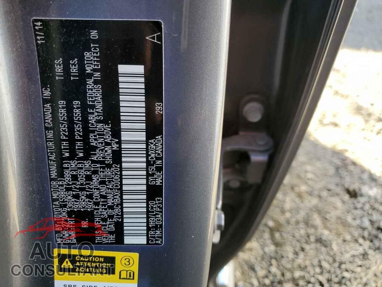 LEXUS RX450 2015 - 2T2BC1BAXFC006202