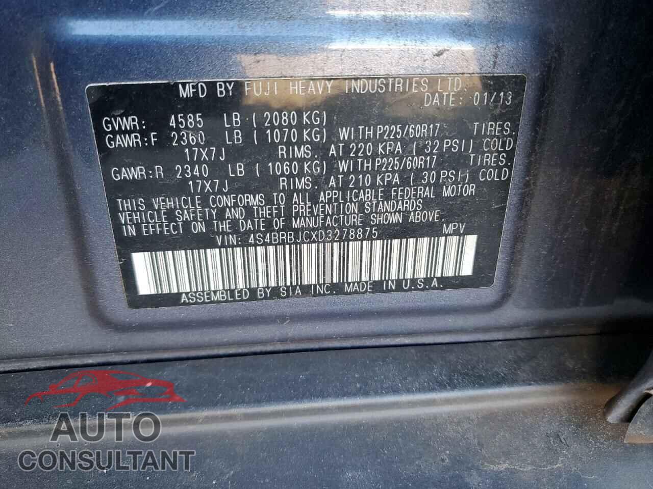 SUBARU OUTBACK 2013 - 4S4BRBJCXD3278875