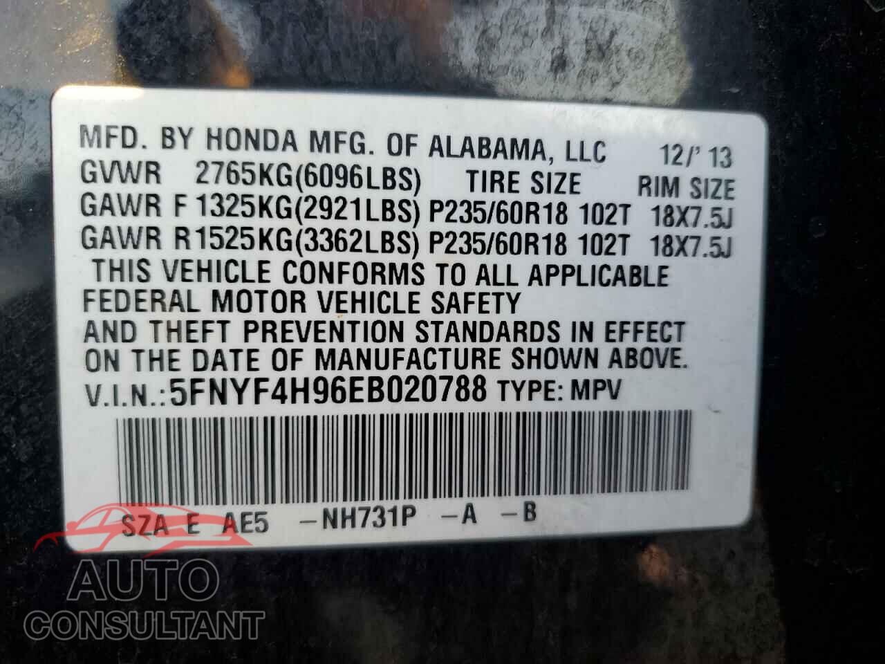 HONDA PILOT 2014 - 5FNYF4H96EB020788