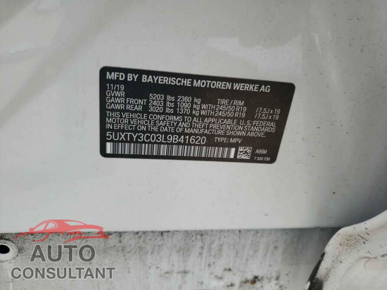 BMW X3 2020 - 5UXTY3C03L9B41620