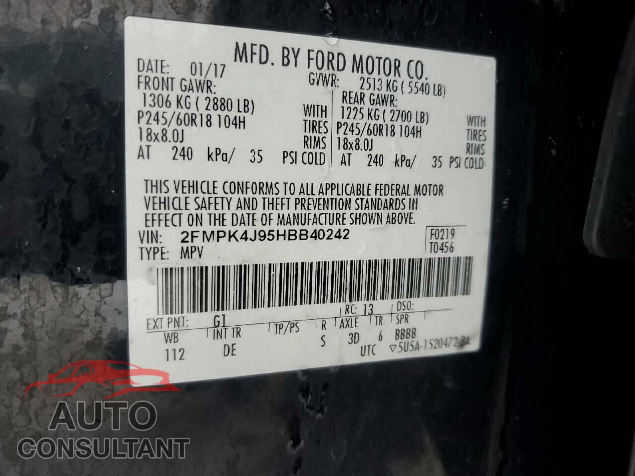 FORD EDGE 2017 - 2FMPK4J95HBB40242