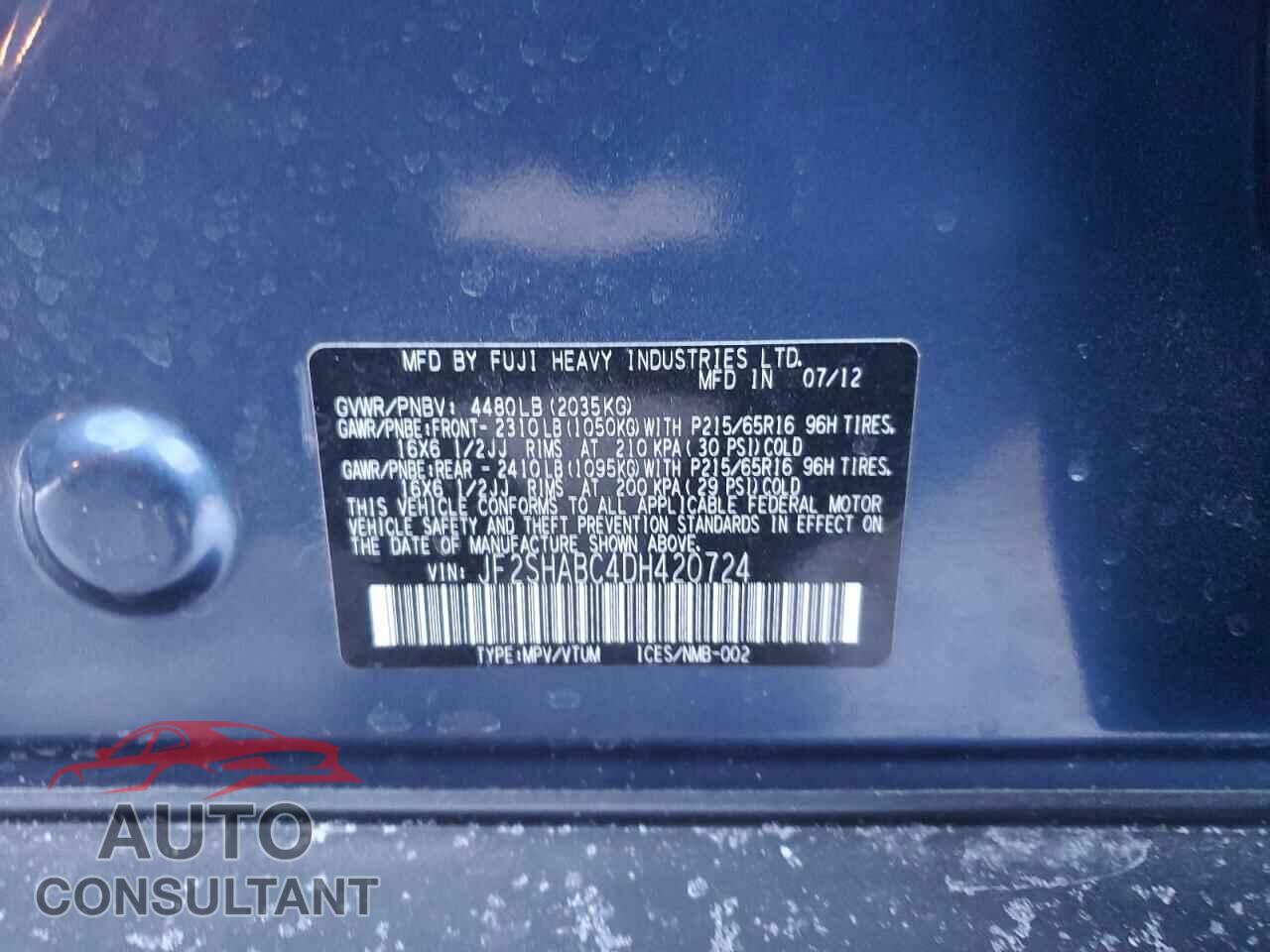 SUBARU FORESTER 2013 - JF2SHABC4DH420724