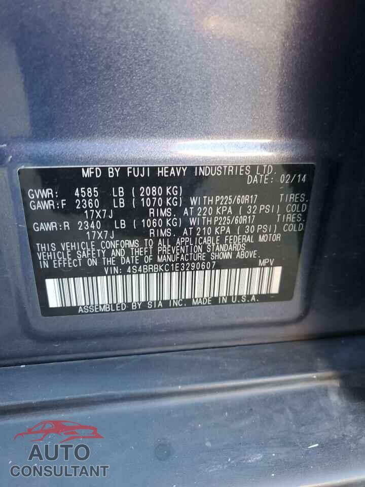 SUBARU OUTBACK 2014 - 4S4BRBKC1E3290607