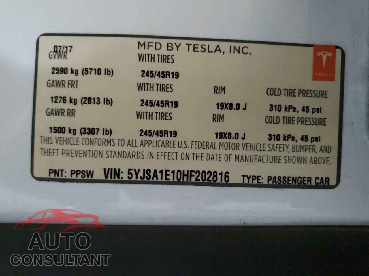 TESLA MODEL S 2017 - 5YJSA1E10HF202816