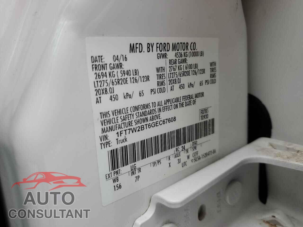 FORD F250 2016 - 1FT7W2BT6GEC67608