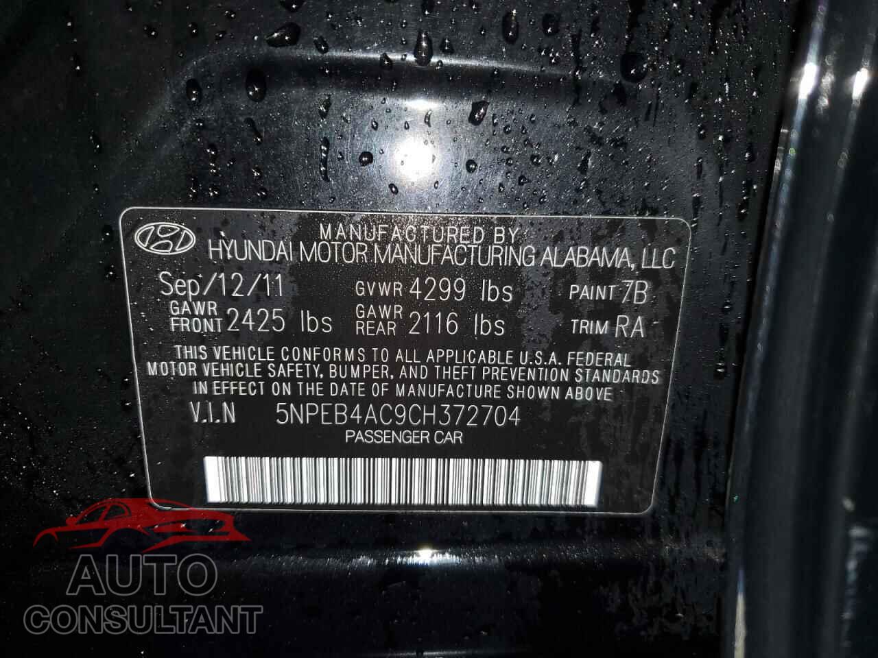 HYUNDAI SONATA 2012 - 5NPEB4AC9CH372704