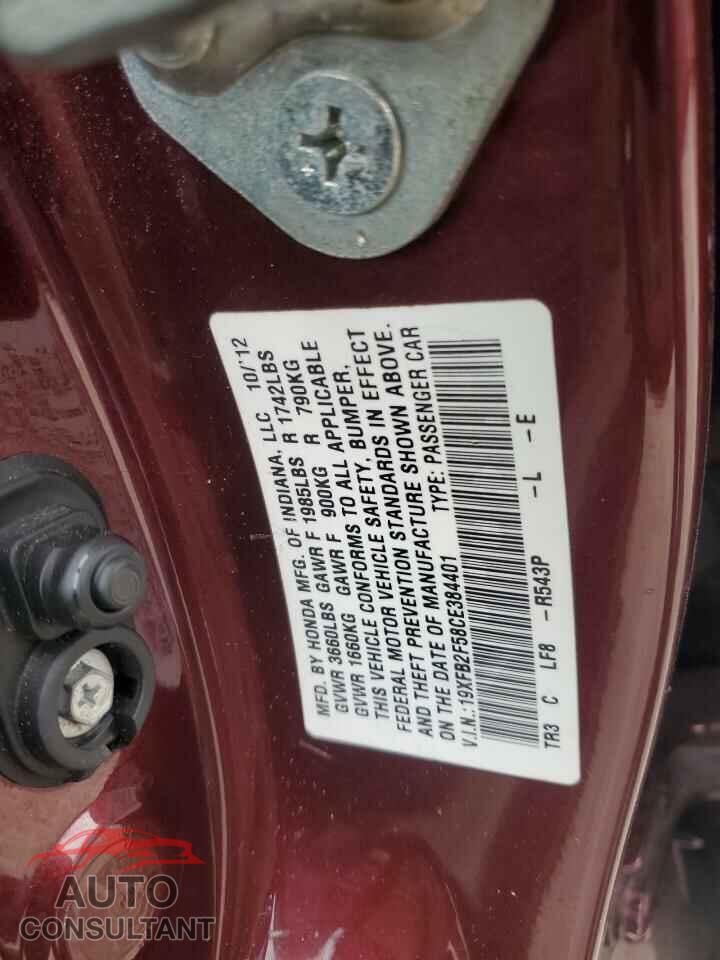 HONDA CIVIC 2012 - 19XFB2F58CE384401
