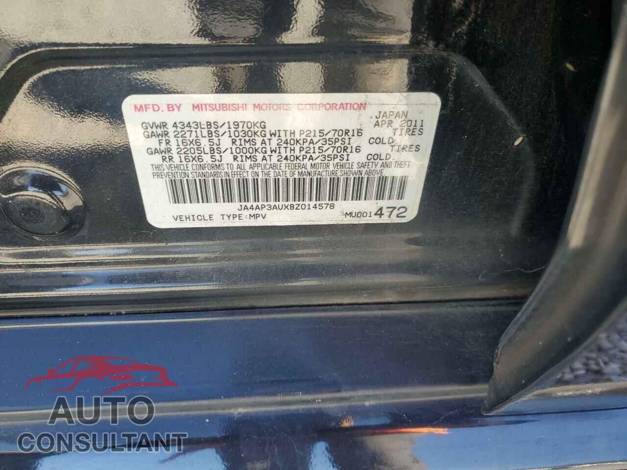 MITSUBISHI OUTLANDER 2011 - JA4AP3AUXBZ014578