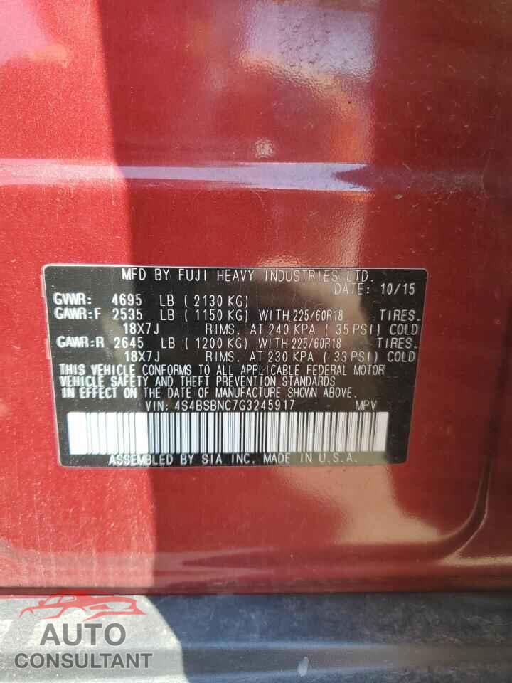 SUBARU OUTBACK 2016 - 4S4BSBNC7G3245917
