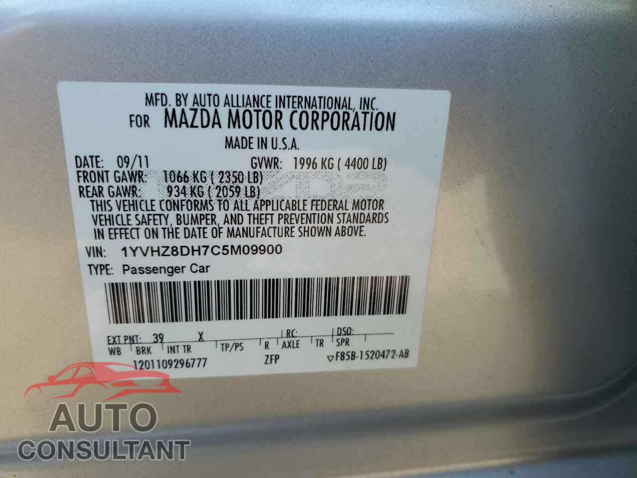 MAZDA 6 2012 - 1YVHZ8DH7C5M09900
