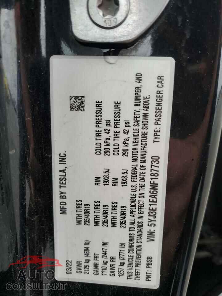 TESLA MODEL 3 2022 - 5YJ3E1EA6NF187730