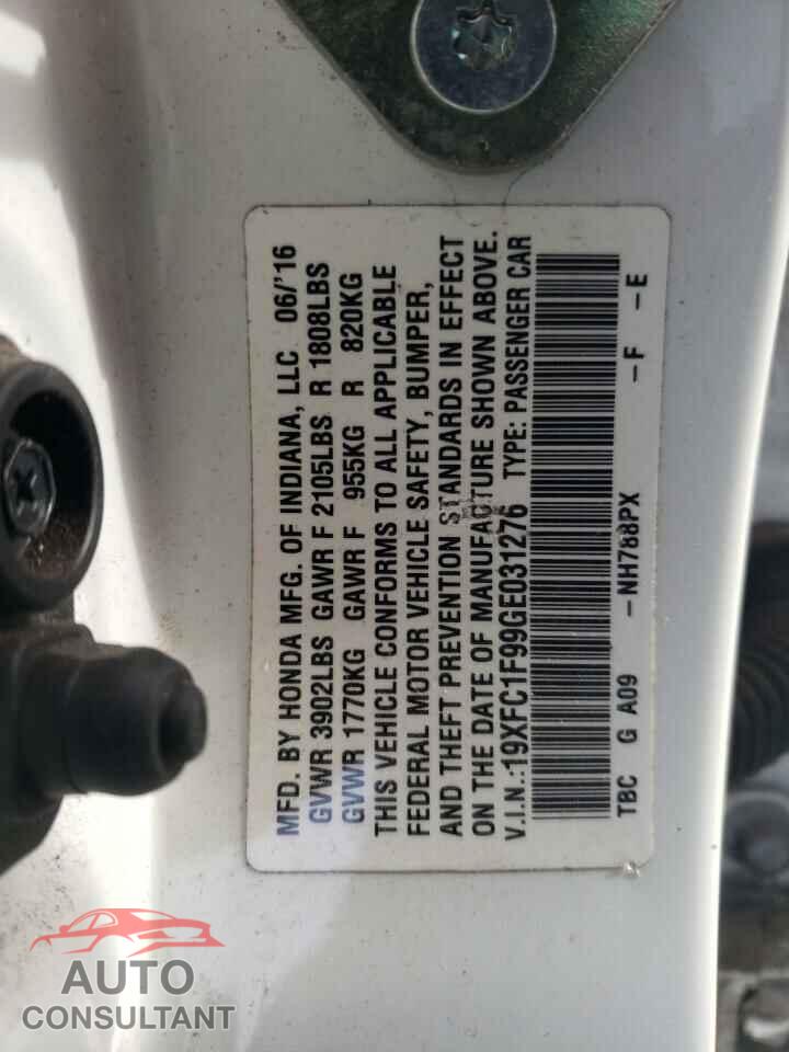 HONDA CIVIC 2016 - 19XFC1F99GE031276