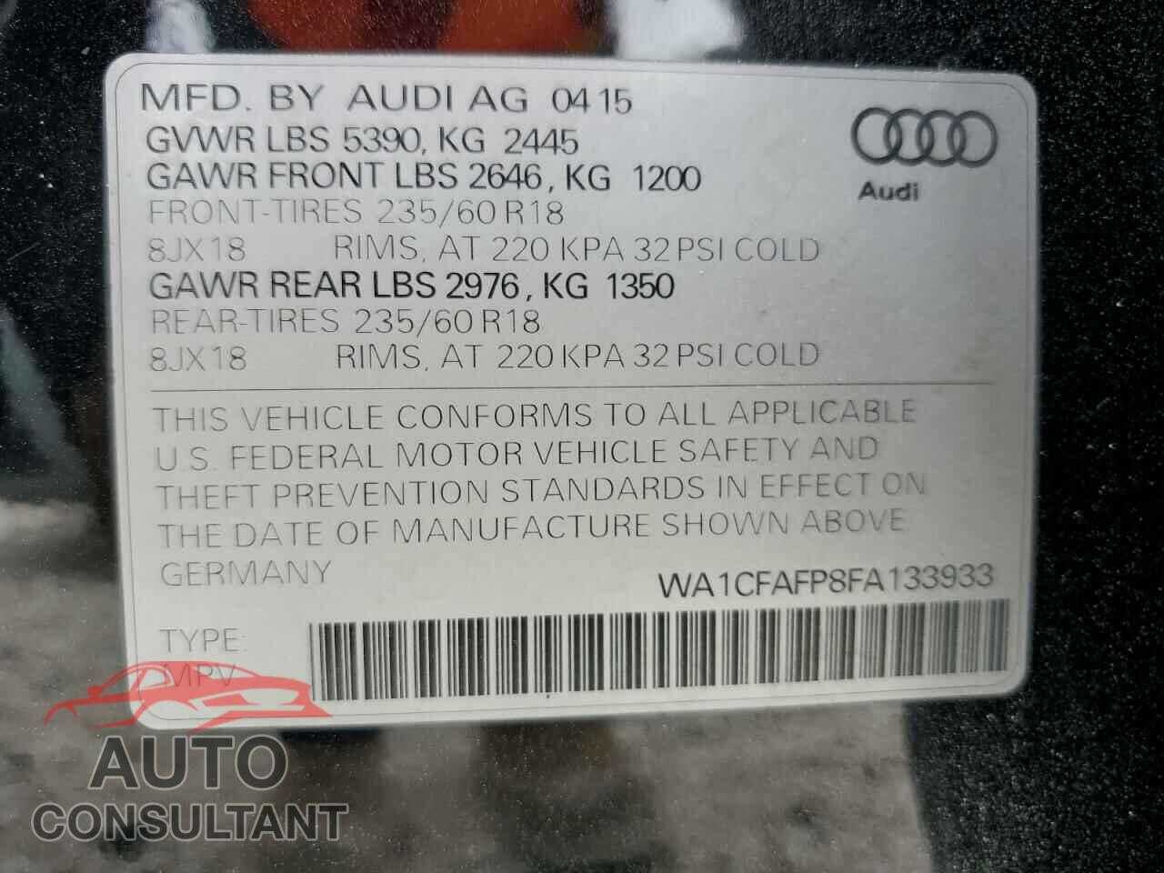 AUDI Q5 2015 - WA1CFAFP8FA133933