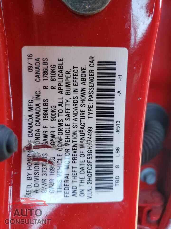 HONDA CIVIC 2016 - 2HGFC2F53GH574499