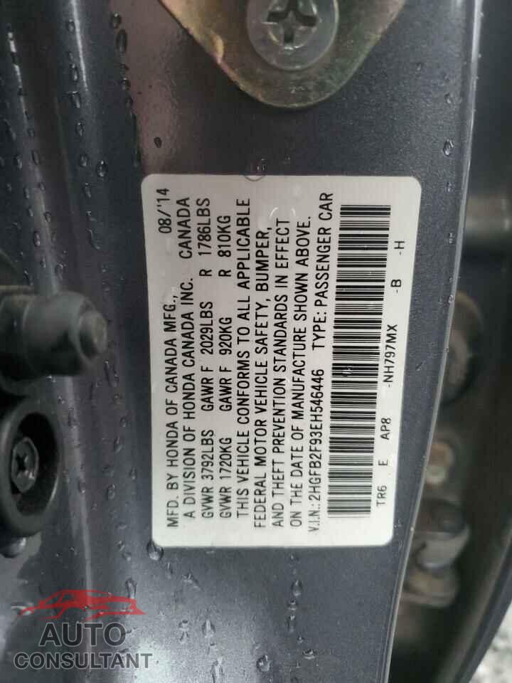 HONDA CIVIC 2014 - 2HGFB2F93EH546446