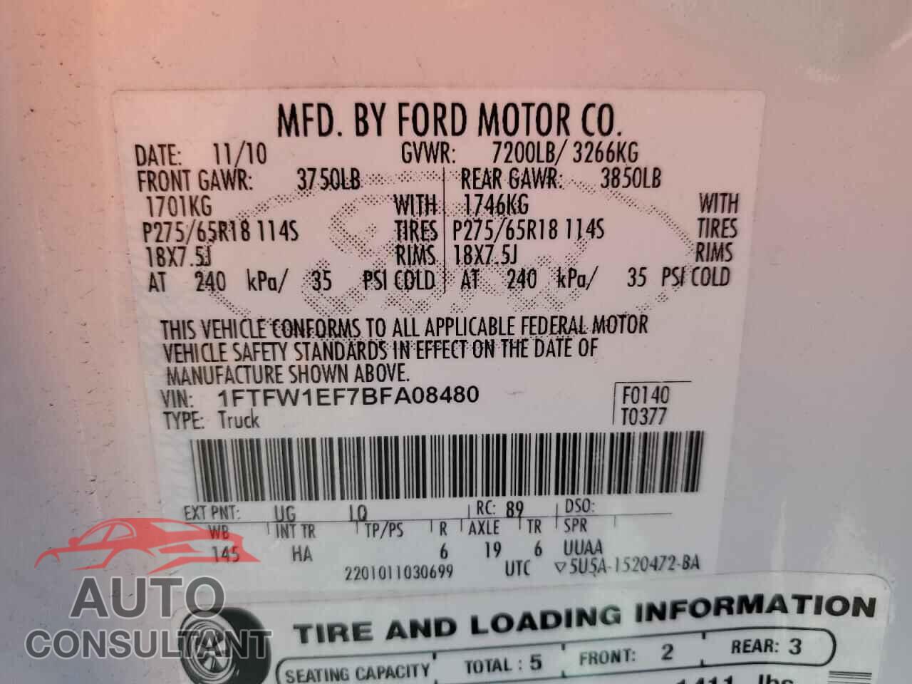 FORD F-150 2011 - 1FTFW1EF7BFA08480