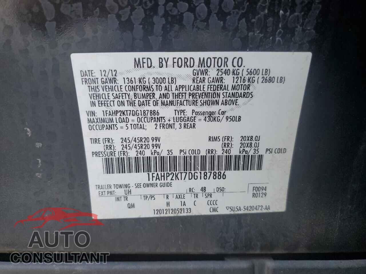 FORD TAURUS 2013 - 1FAHP2KT7DG187886