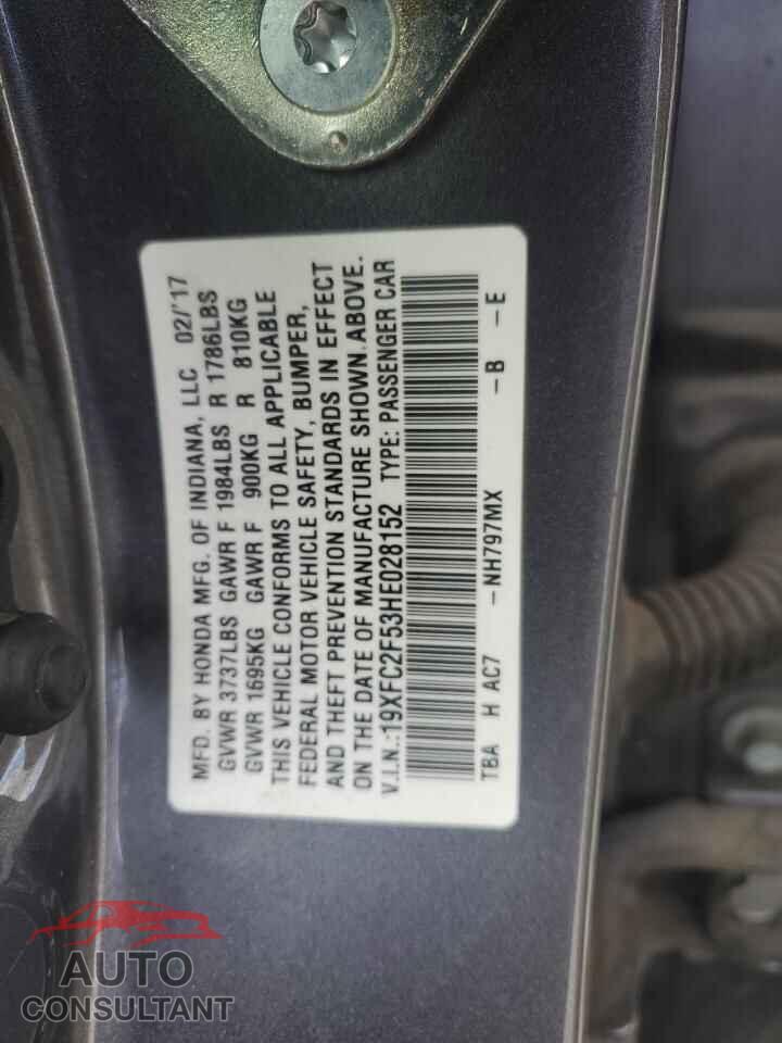 HONDA CIVIC 2017 - 19XFC2F53HE028152