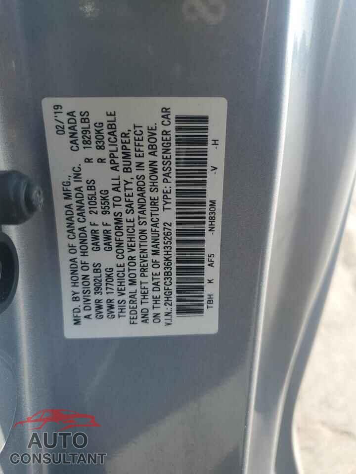HONDA CIVIC 2019 - 2HGFC3B36KH352672