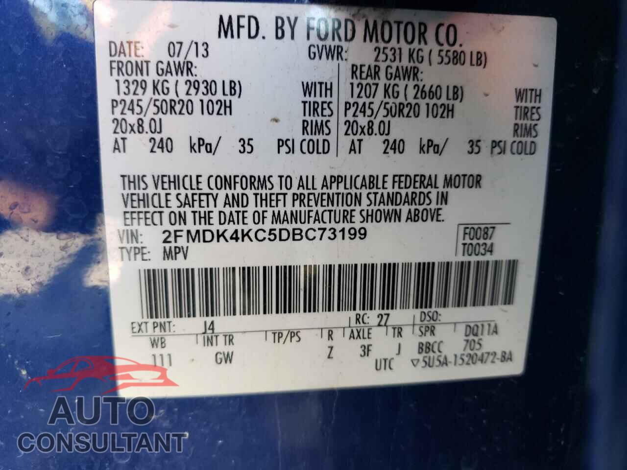 FORD EDGE 2013 - 2FMDK4KC5DBC73199