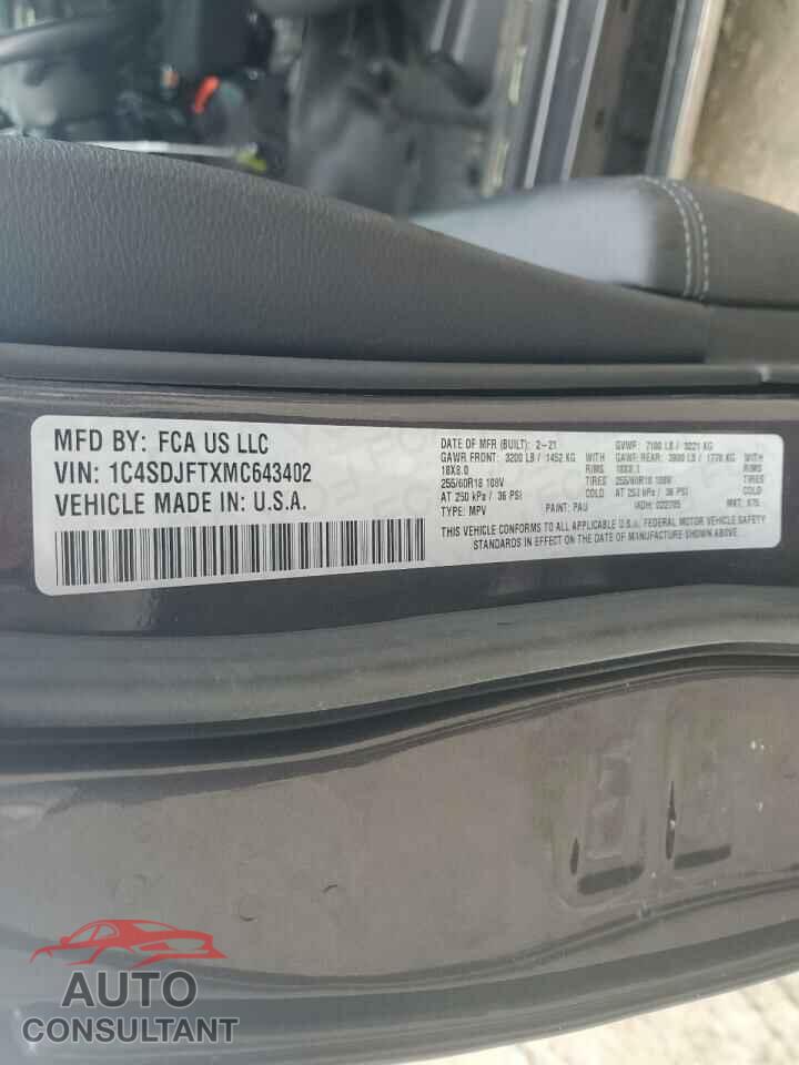 DODGE DURANGO 2021 - 1C4SDJFTXMC643402