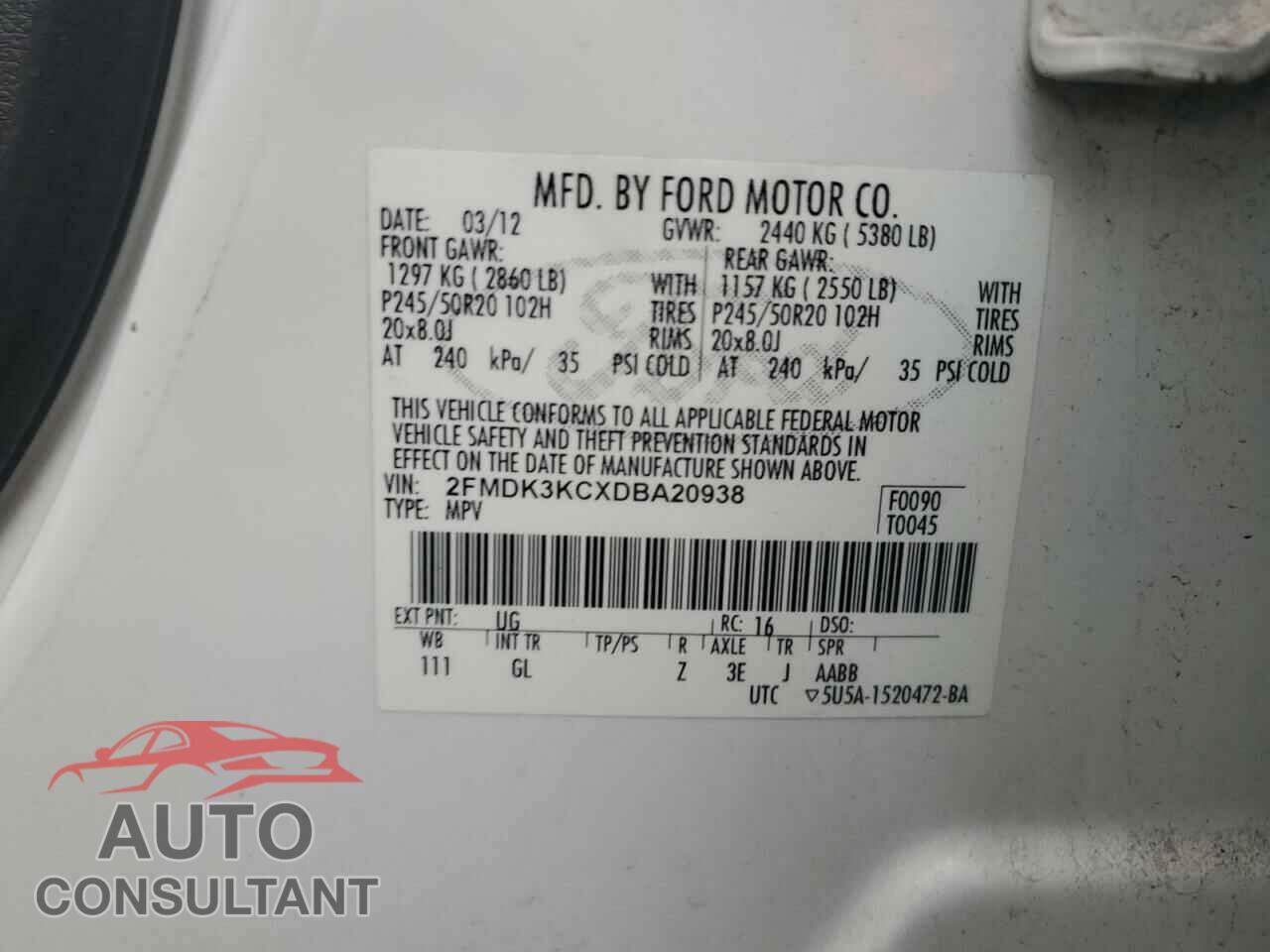 FORD EDGE 2013 - 2FMDK3KCXDBA20938