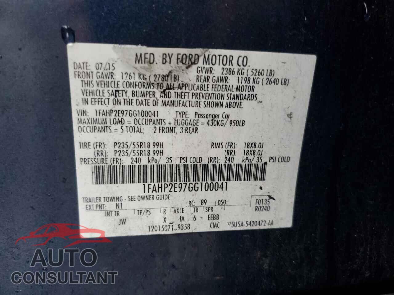 FORD TAURUS 2016 - 1FAHP2E97GG100041