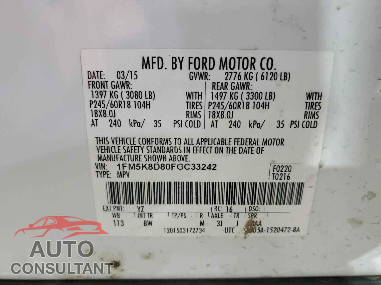 FORD EXPLORER 2015 - 1FM5K8D80FGC33242