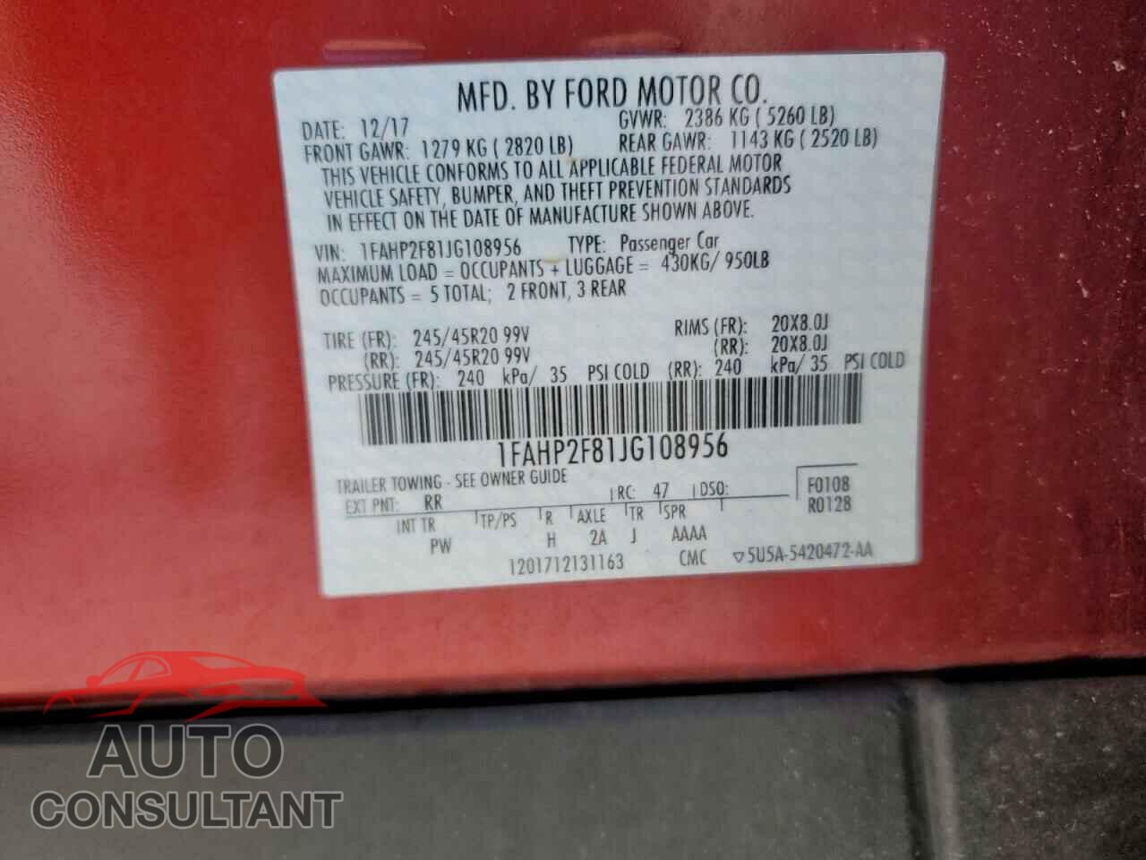 FORD TAURUS 2018 - 1FAHP2F81JG108956