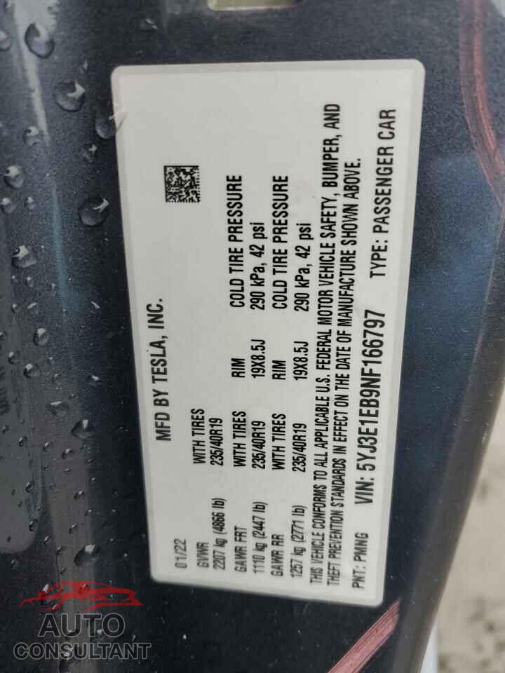TESLA MODEL 3 2022 - 5YJ3E1EB9NF166797
