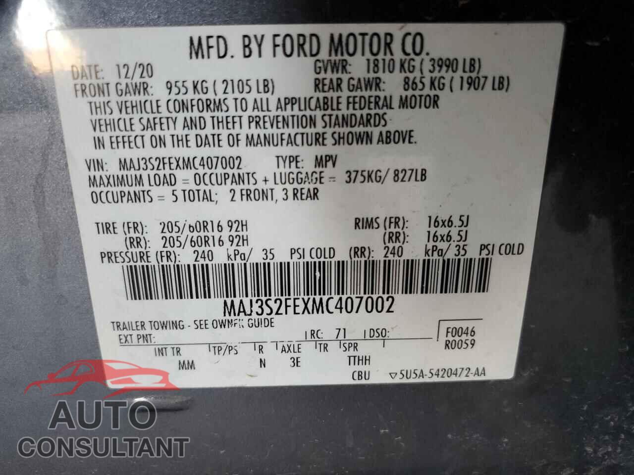 FORD ECOSPORT 2021 - MAJ3S2FEXMC407002
