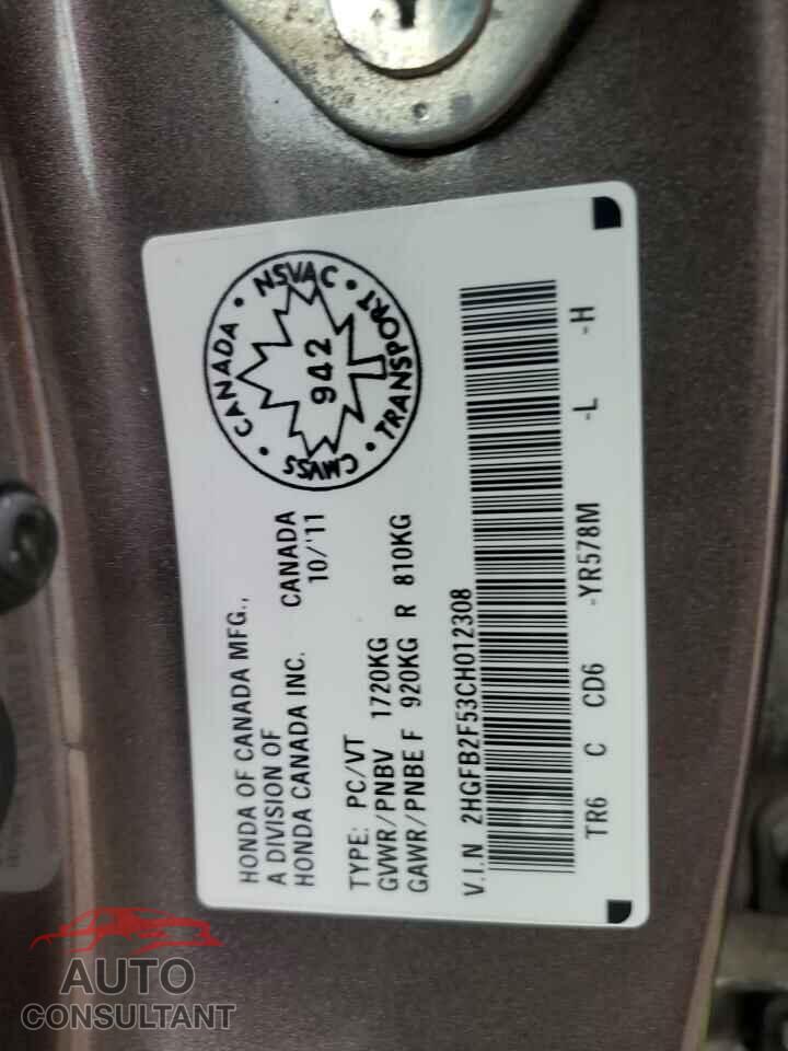 HONDA CIVIC 2012 - 2HGFB2F53CH012308