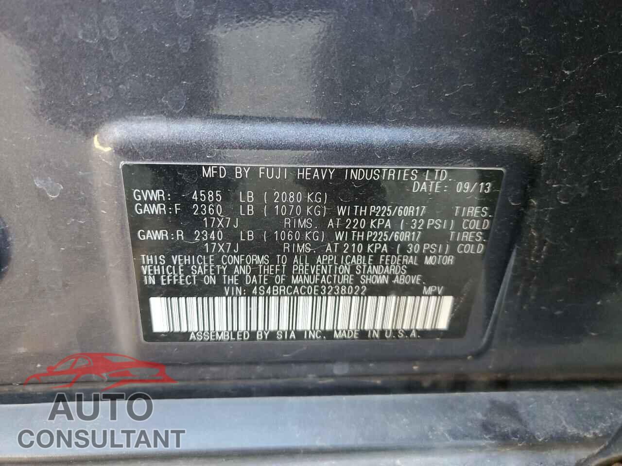 SUBARU OUTBACK 2014 - 4S4BRCAC0E3238022